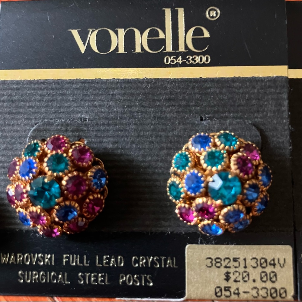NWT Vonelle Multicolor Swarovski Crystal Earrings Bundle of 3 Vintage 80's - Picture 2 of 5